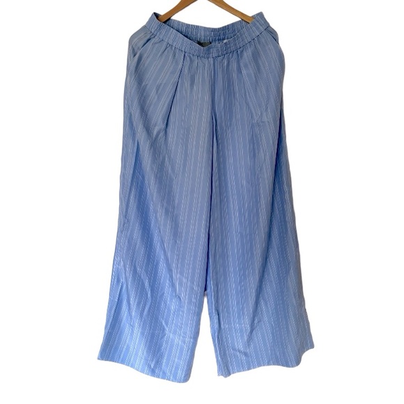 COS Wide Leg Lt Blue & White Silk Pants w Elastic Waist & Side Pockets - Picture 8 of 11